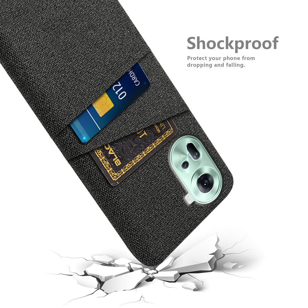 Back Cover for Oppo Reno11 5G (Global) Dual Card Holder Cloth Texture Hard PC Cell Phone Case Back Cover for Oppo Reno11 5G (Global) Dual Card Holder Cloth Texture Hard PC Cell Phone Case